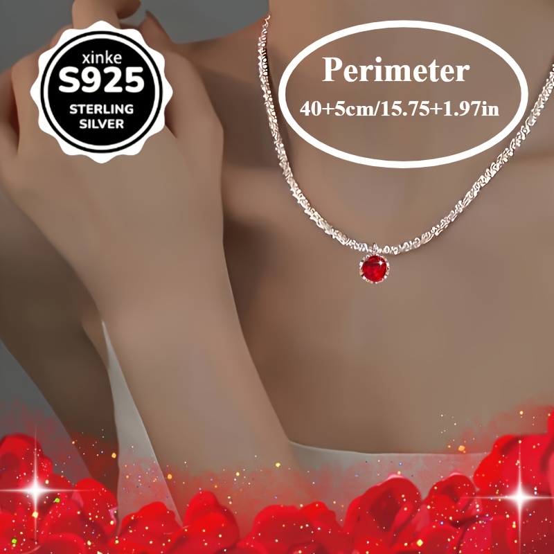 Stylish 925 Sterling Silver Red Zirconia Pendant Necklace